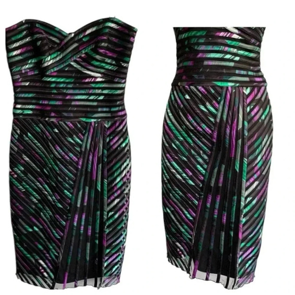 CACHE | Multicolor Sweetheart Spaghetti Strap Mesh Overlay Mini Dress Size 2 - Picture 8 of 12